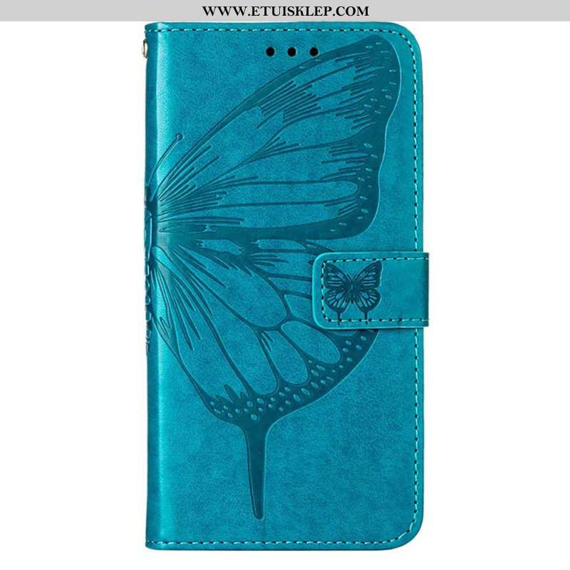 Etui Folio do iPhone 14 Pro Max z Łańcuch Barokowy Motyl Z Paskami